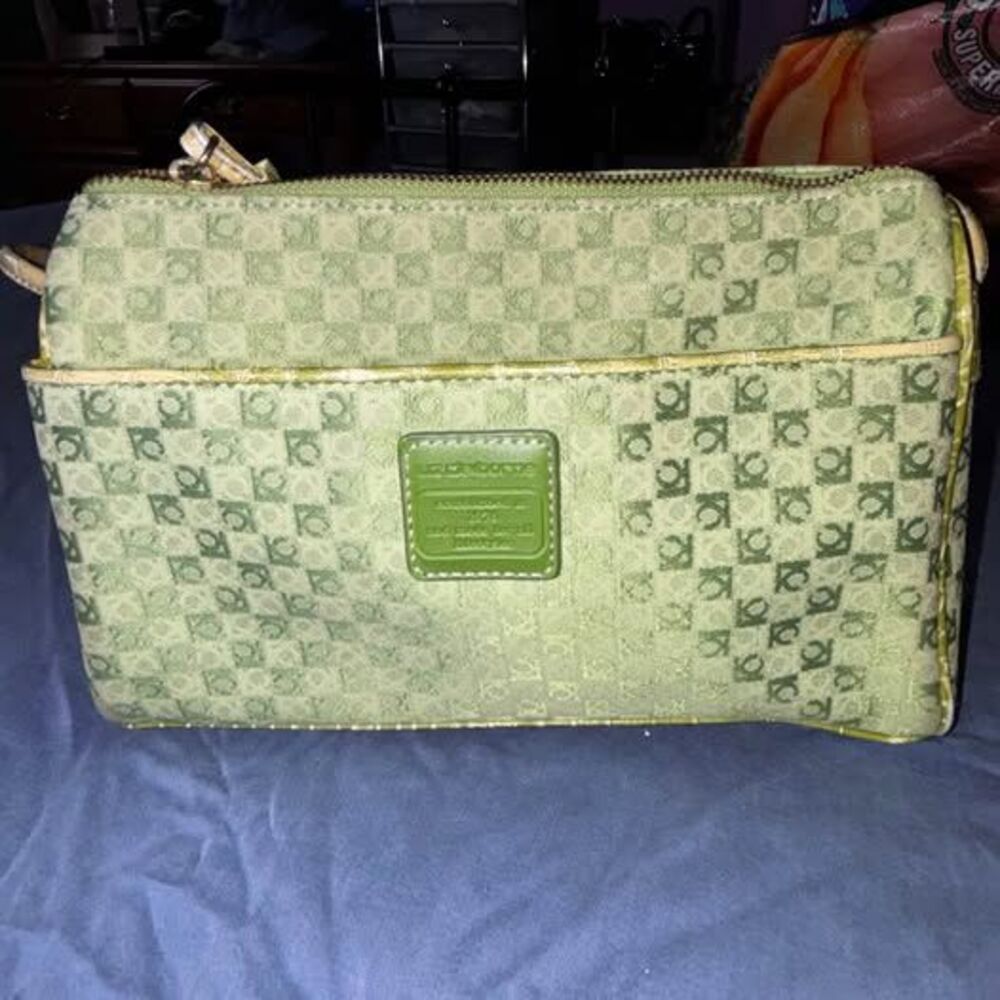 Vintage Y2K Liz Claiborne Green Monogram Crossbody Shoulder Bag